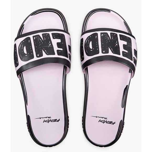 Fendi Joshua Vides Pink Black Leather Logo Mule Slide Flat Flip Flop Sandal 35 - Picture 1 of 12